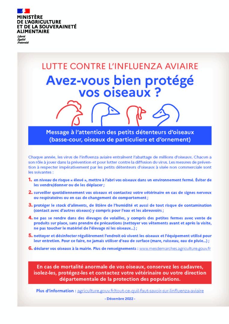 Information aux habitants : Influenza aviaire